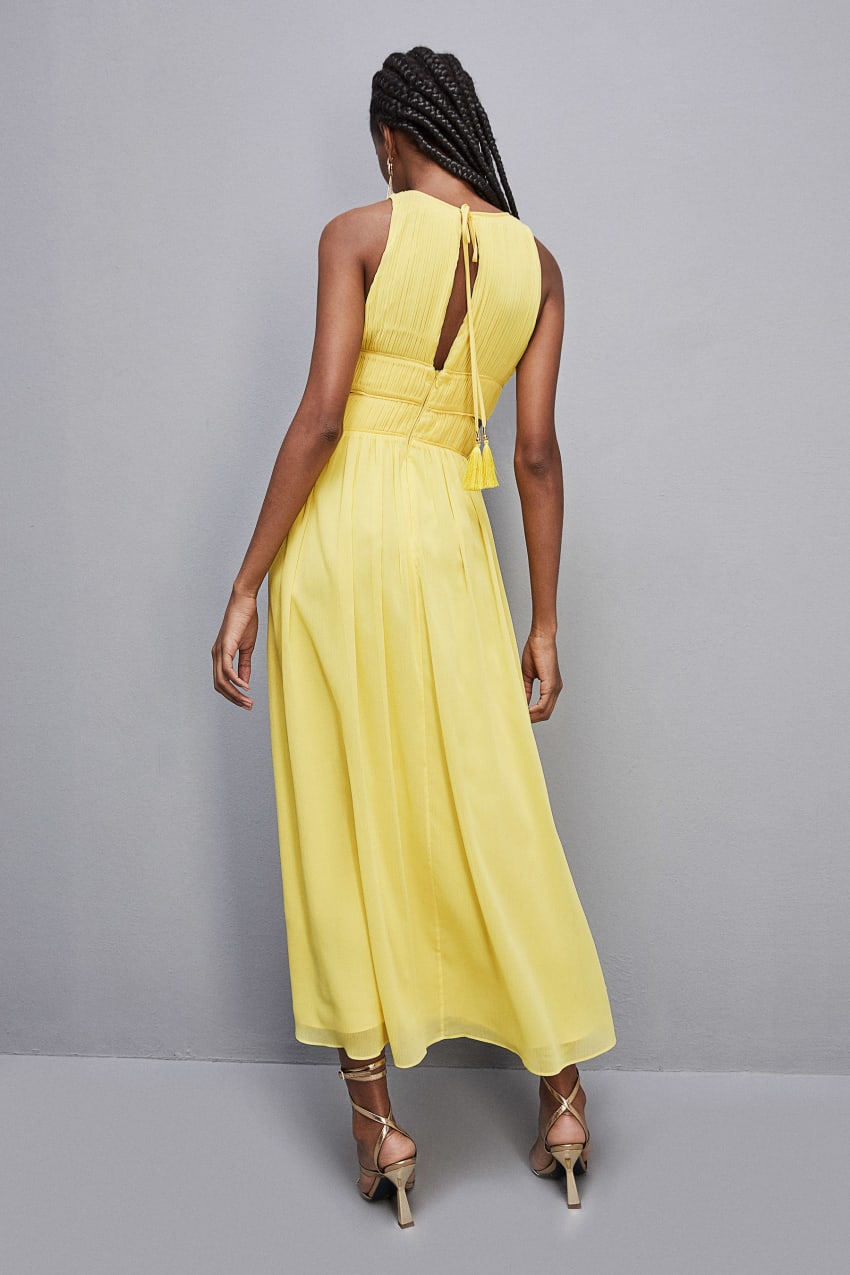 Patrizia Pepe Sleeveless Long Dress With Pleated Effect κίτρινα | BOQEDYH-46