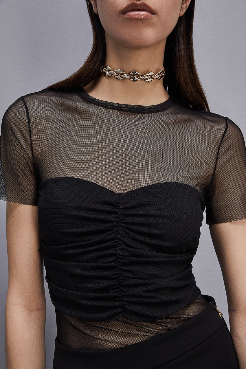 Patrizia Pepe Slim T-shirt In Stretch Tulle μαυρα | GFVHBLC-15