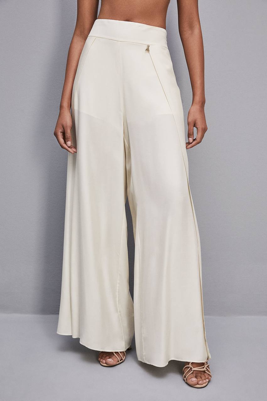 Patrizia Pepe Smock Stitch Palazzo Pants ασπρα | ATJZDES-94