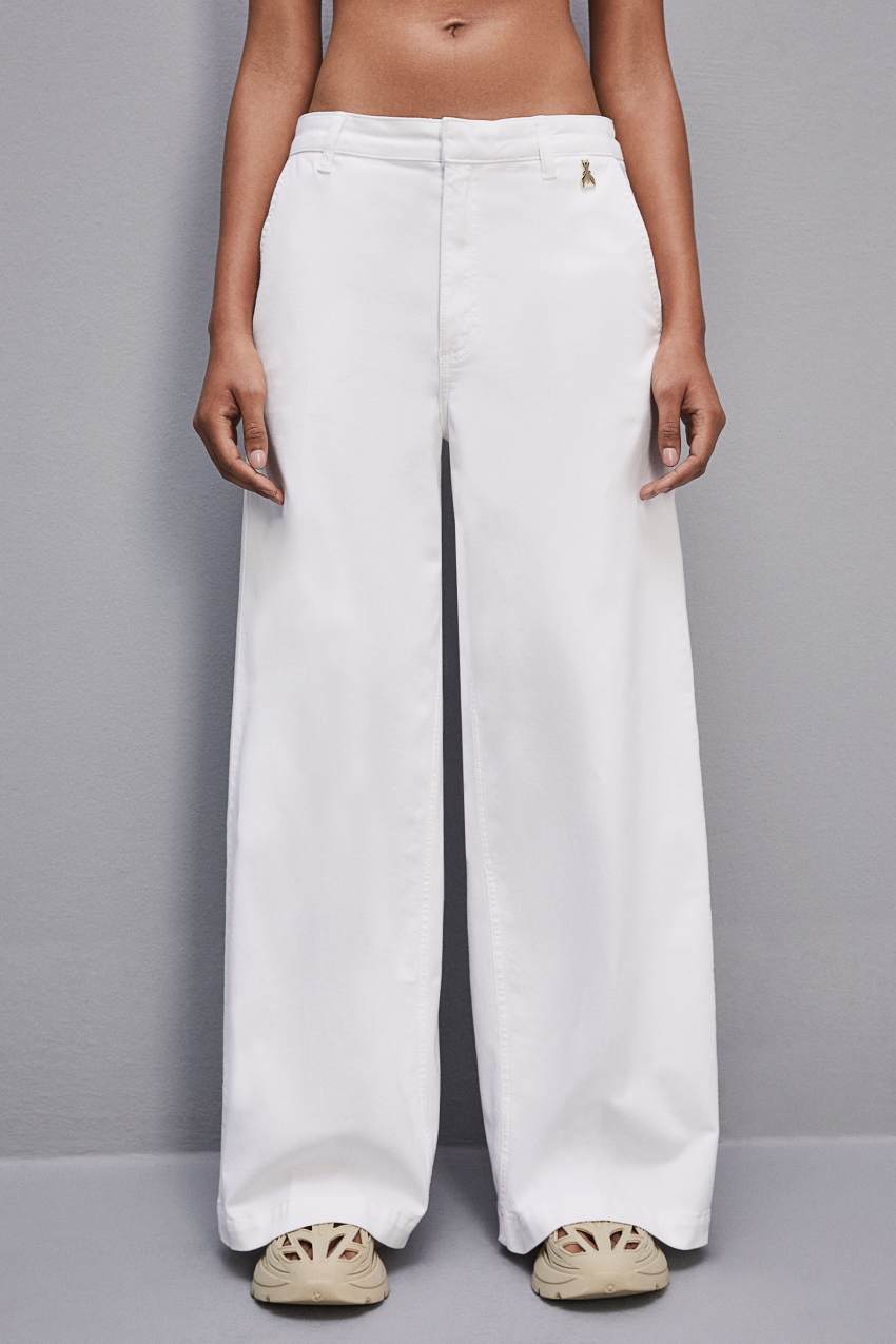 Patrizia Pepe Stretch Cotton Satin Palazzo Pants ασπρα | RZANCGY-65