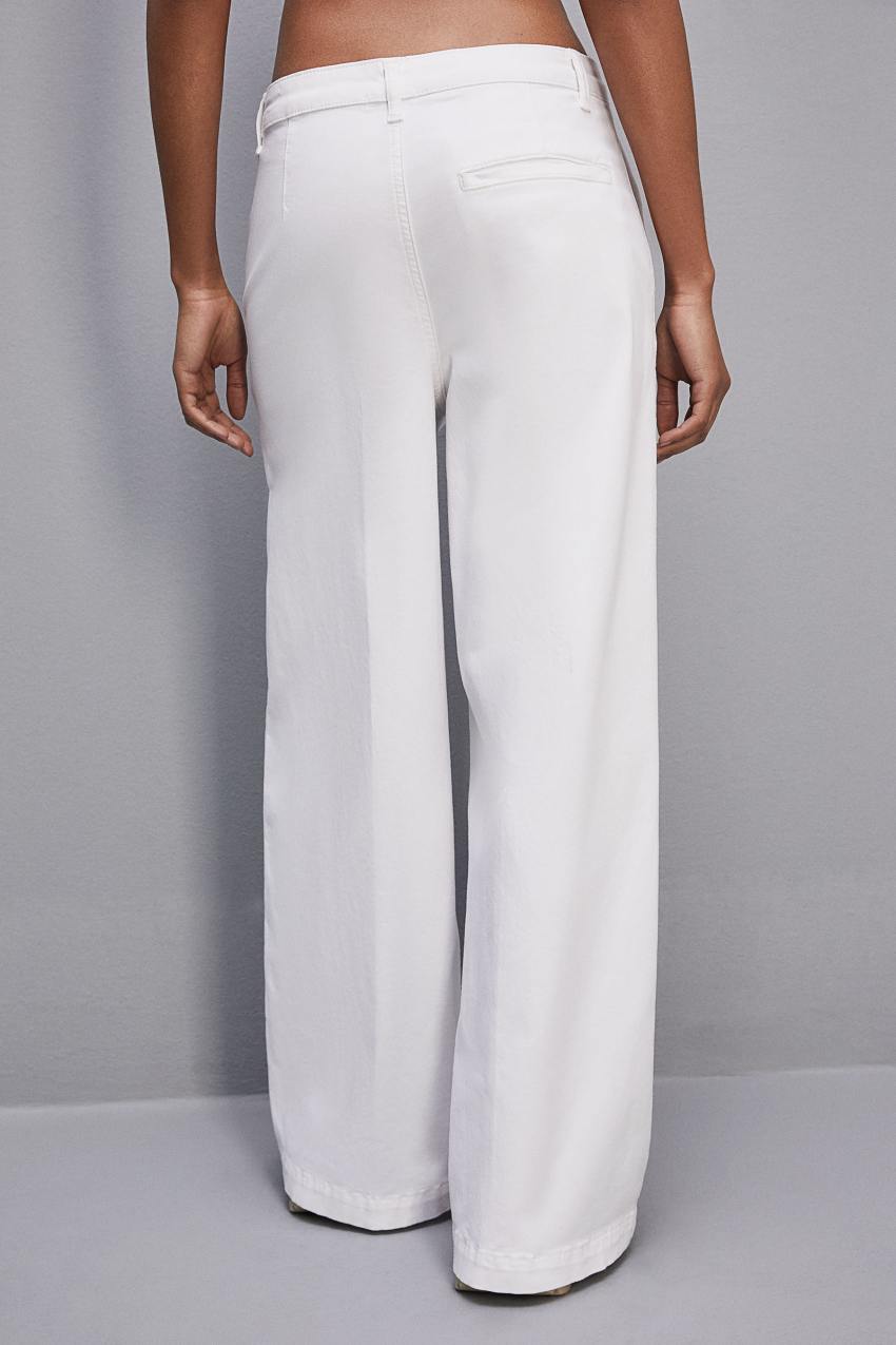 Patrizia Pepe Stretch Cotton Satin Palazzo Pants ασπρα | RZANCGY-65