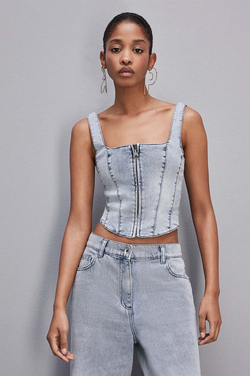 Patrizia Pepe Stretch Denim Top ανοιχτο μπλε | ZUJCNHG-54