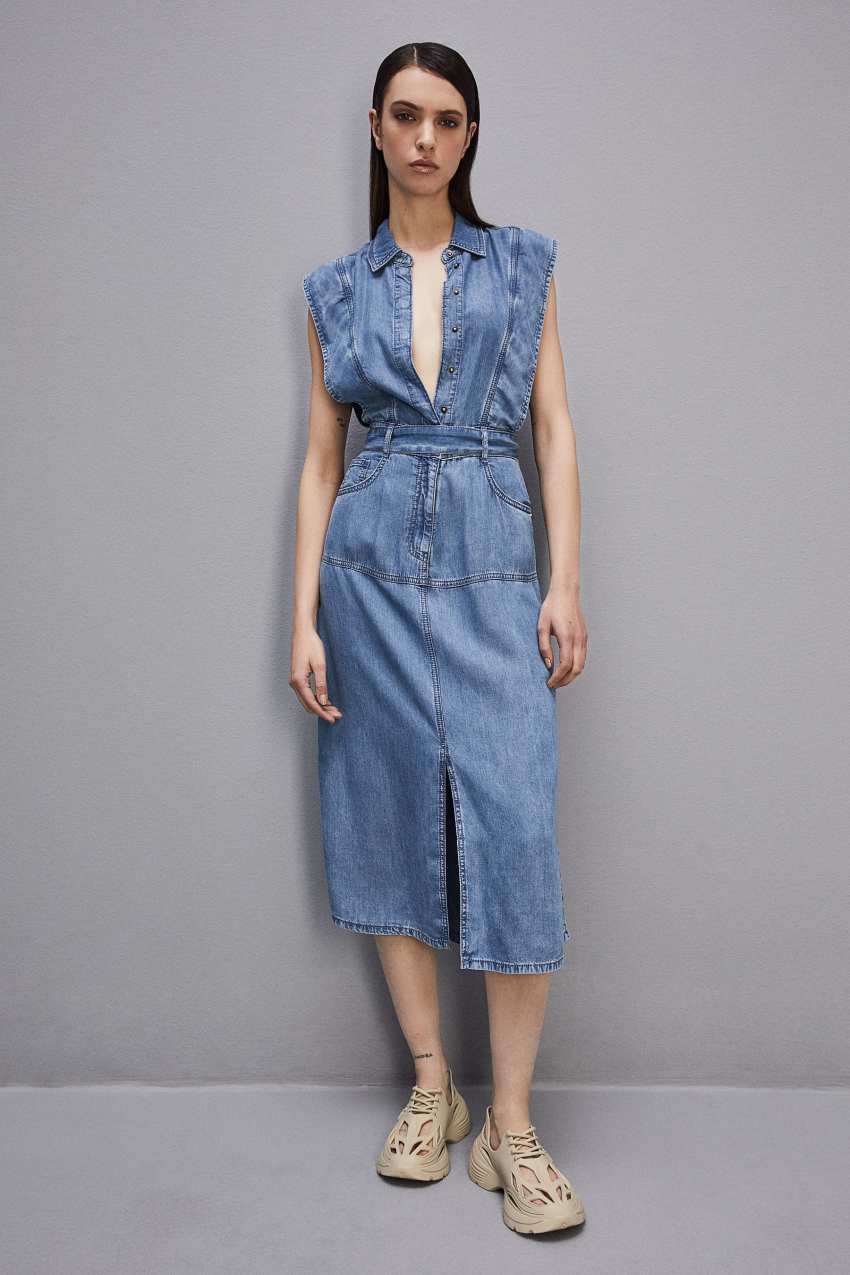 Patrizia Pepe Tencel Denim Sleeveless Dress ανοιχτο μπλε | DKHSNWB-57