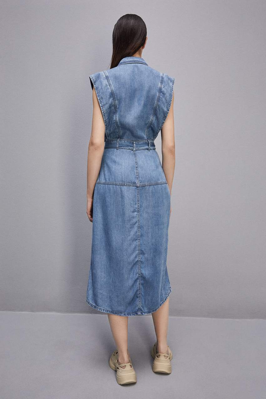 Patrizia Pepe Tencel Denim Sleeveless Dress ανοιχτο μπλε | DKHSNWB-57