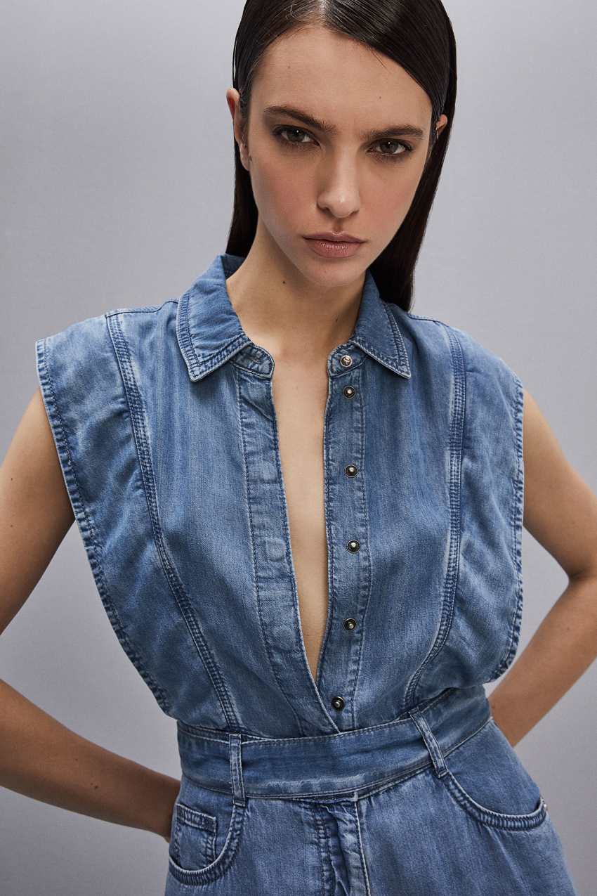 Patrizia Pepe Tencel Denim Sleeveless Dress ανοιχτο μπλε | DKHSNWB-57