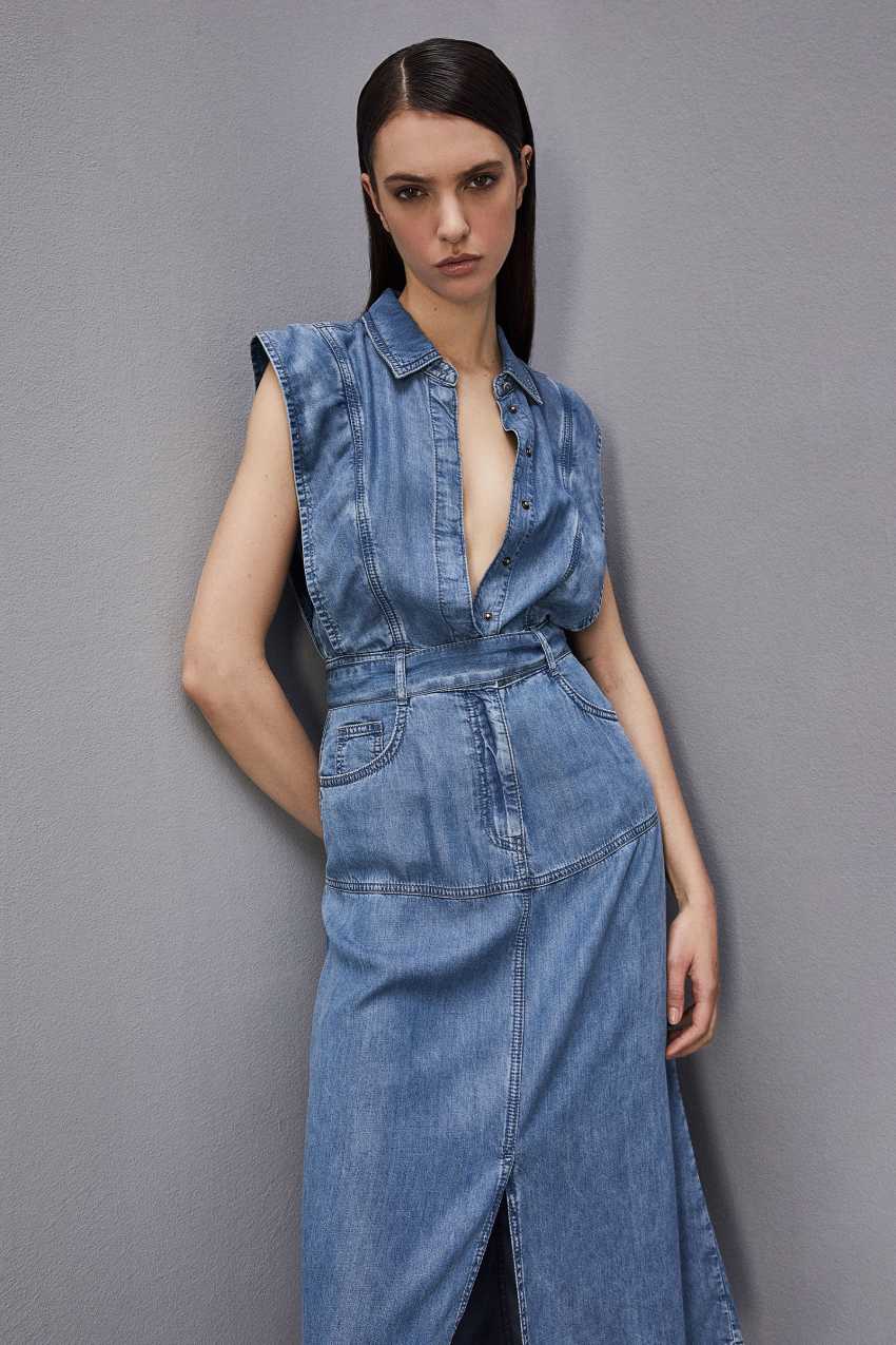 Patrizia Pepe Tencel Denim Sleeveless Dress ανοιχτο μπλε | DKHSNWB-57