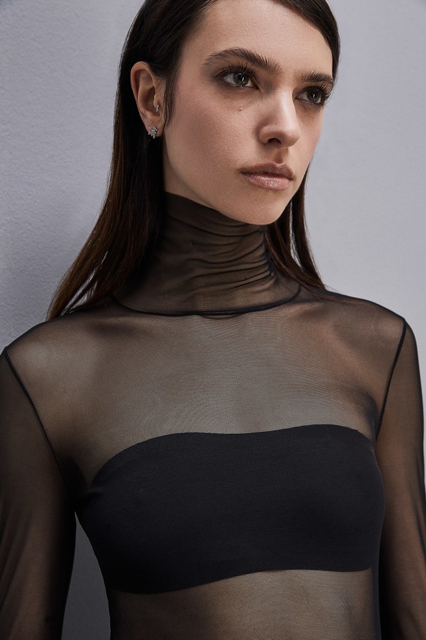 Patrizia Pepe Tulle Turtleneck μαυρα | TDKUINA-53