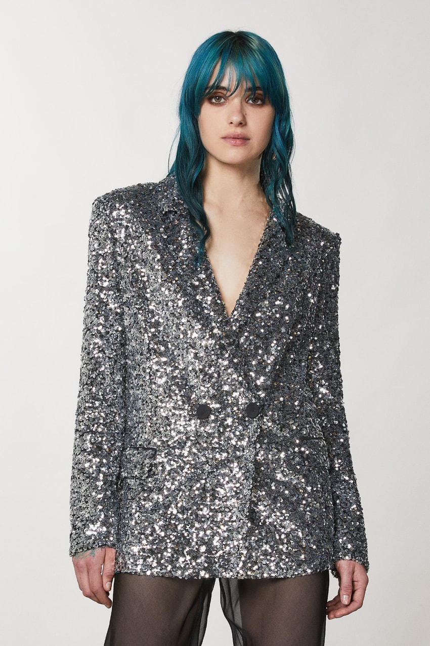 Patrizia Pepe Two-button Jacket With Sequins γκρι | OVPQREF-51