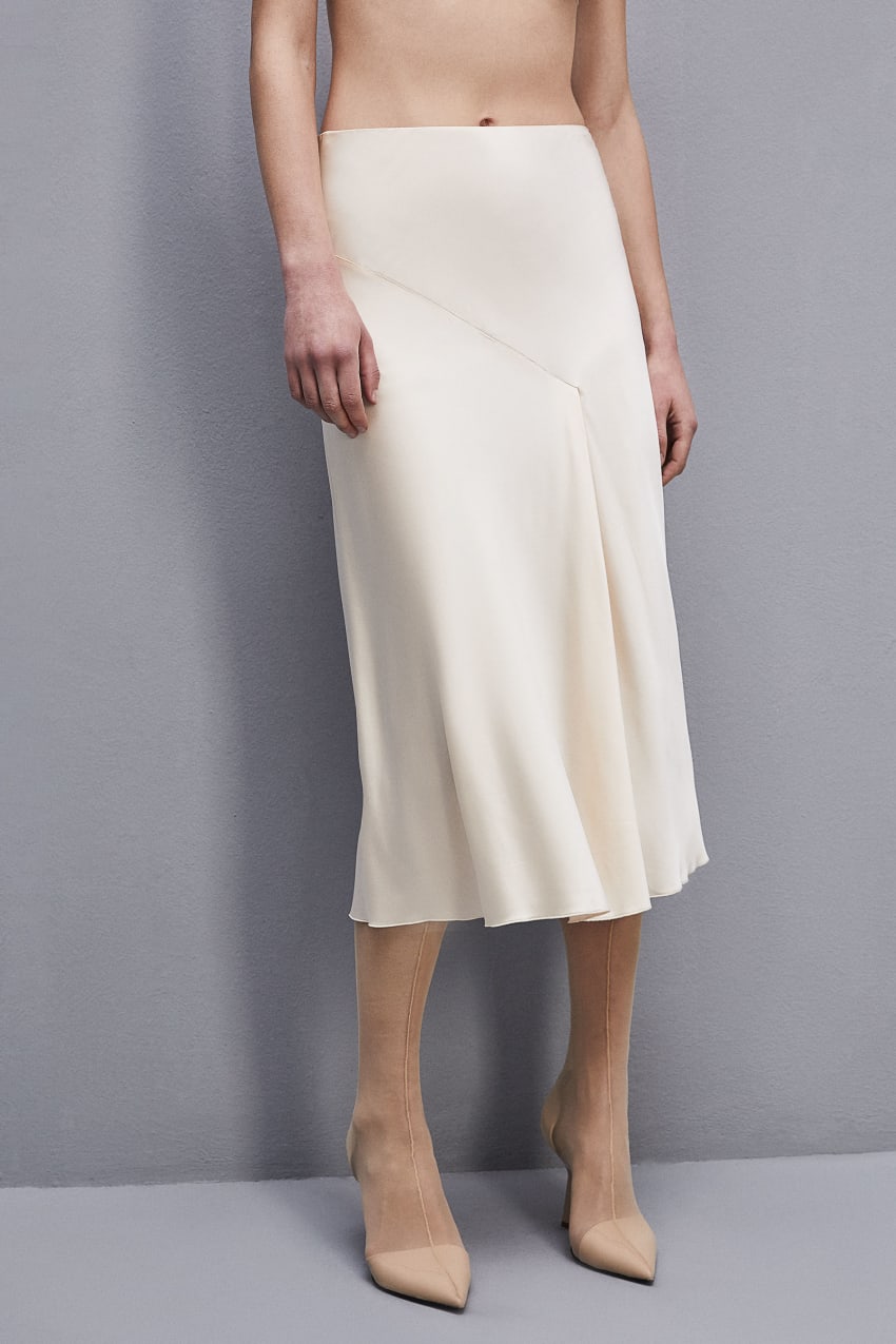 Patrizia Pepe Viscose Satin Midi Skirt Μπεζ | BXZNFJQ-39