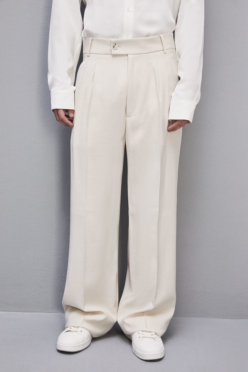 Patrizia Pepe Viscose Twill Pleated Pants Μπεζ | HQDFAMZ-82