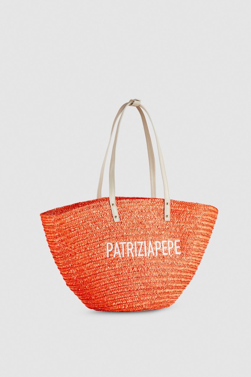 Patrizia Pepe Wide Braided Straw Shopping Bag πορτοκαλι | GXJOMPW-98