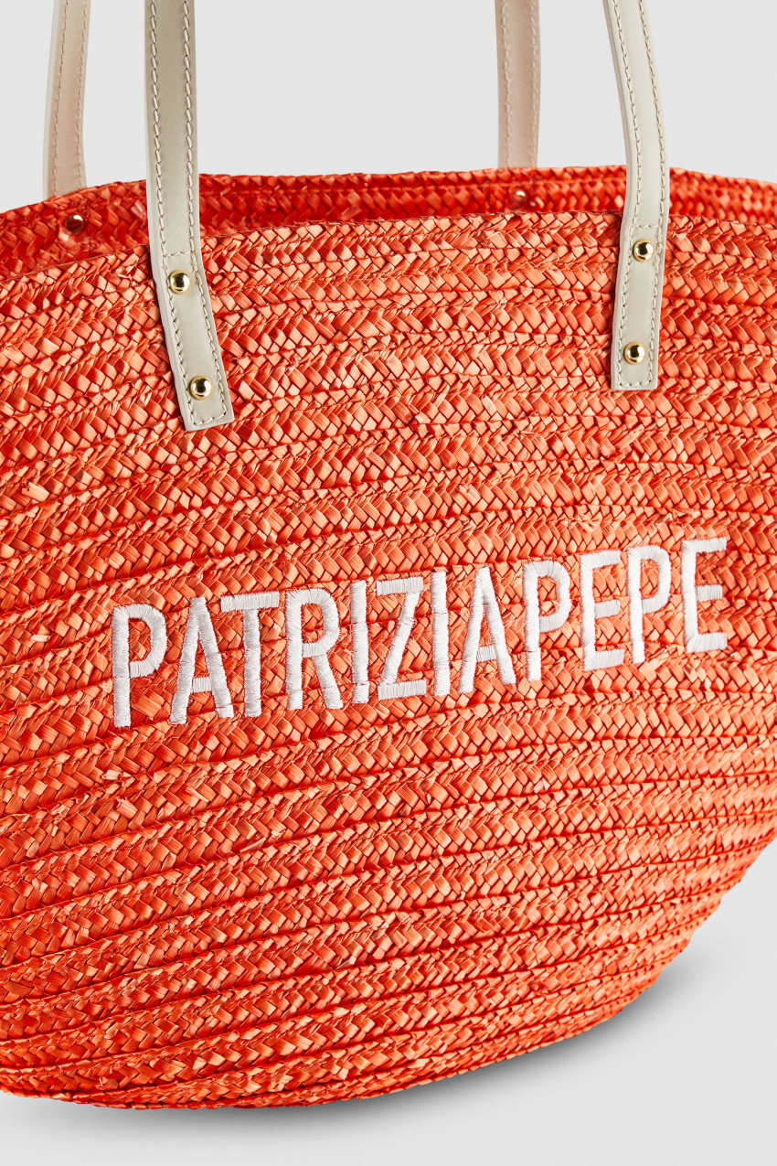 Patrizia Pepe Wide Braided Straw Shopping Bag πορτοκαλι | GXJOMPW-98