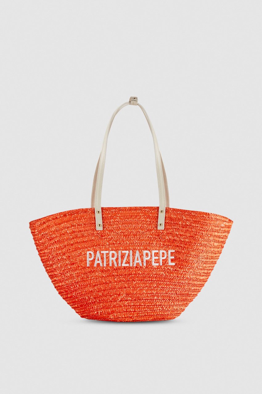 Patrizia Pepe Wide Braided Straw Shopping Bag πορτοκαλι | GXJOMPW-98