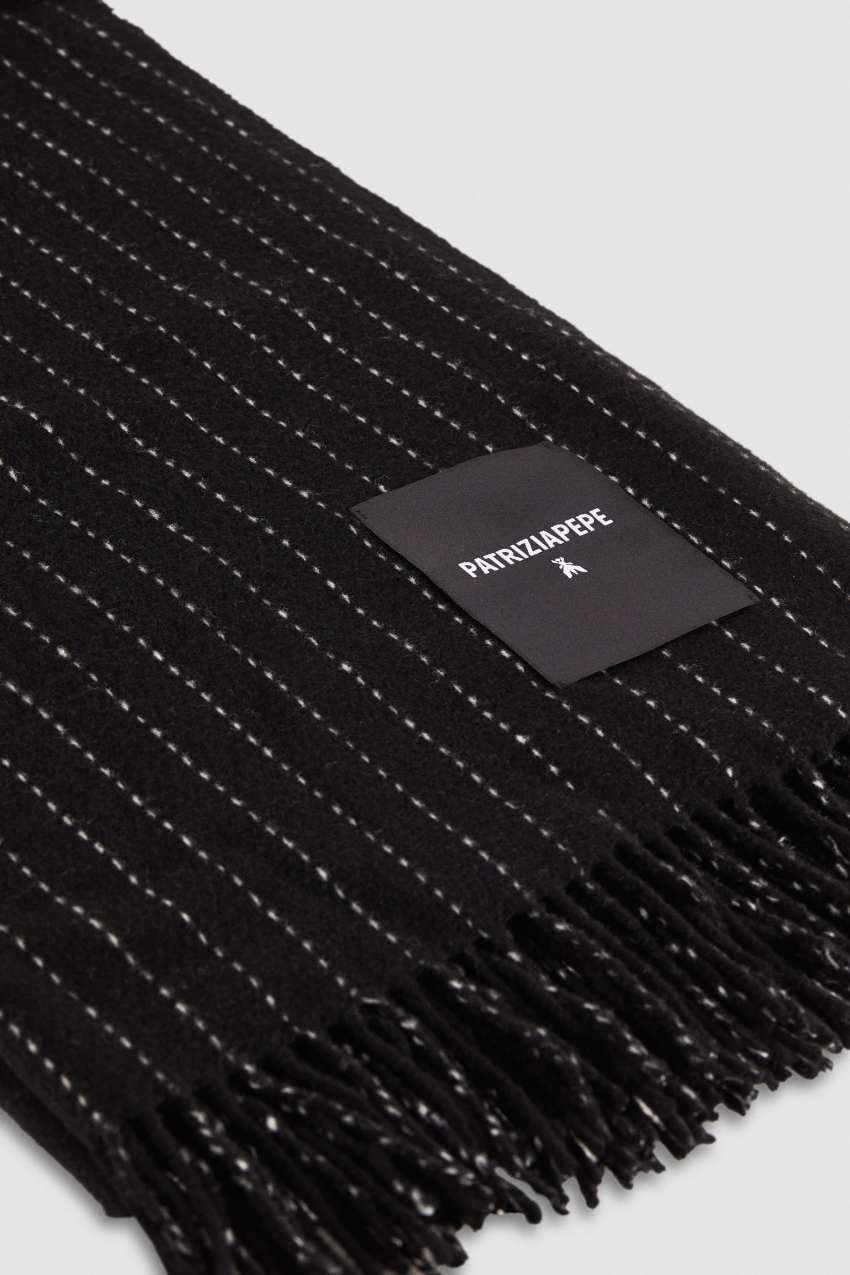 Patrizia Pepe Wool-blend Pinstripe Scarf μαυρα | UDIBJWK-85