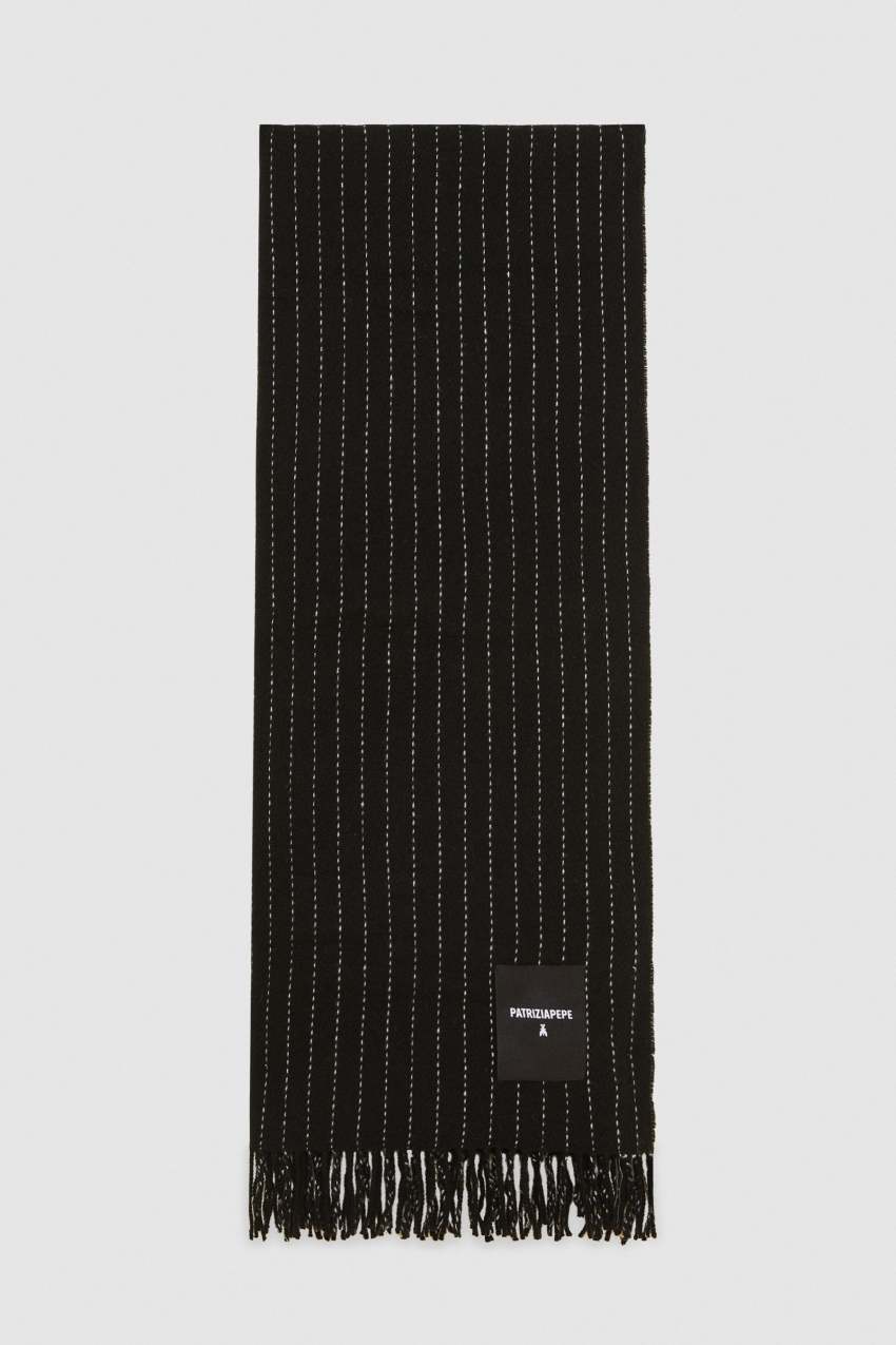 Patrizia Pepe Wool-blend Pinstripe Scarf μαυρα | UDIBJWK-85